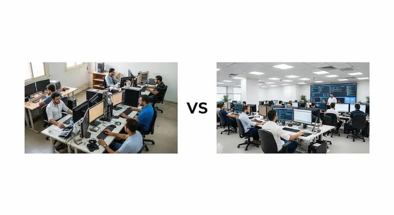 صورة توضح مقارنة بين الشركات الصغيرة والكبيرة في الإسكندرية لاختيار أفضل شركة لتطوير التطبيقات