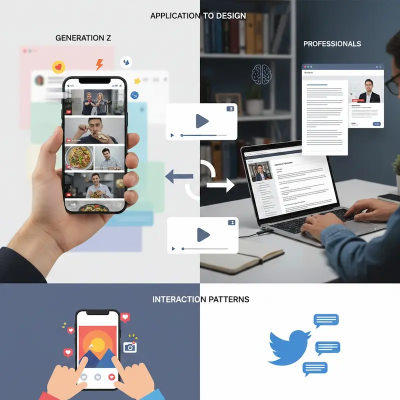 صورة توضيحية لأنماط اهتمامات وسلوكيات مستخدمي مواقع التواصل الاجتماعي وتأثيرها على تصميم المنصة.