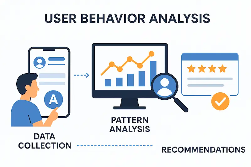 رسم بياني يوضح خطوات وتحليل سلوك المستخدم داخل التطبيق