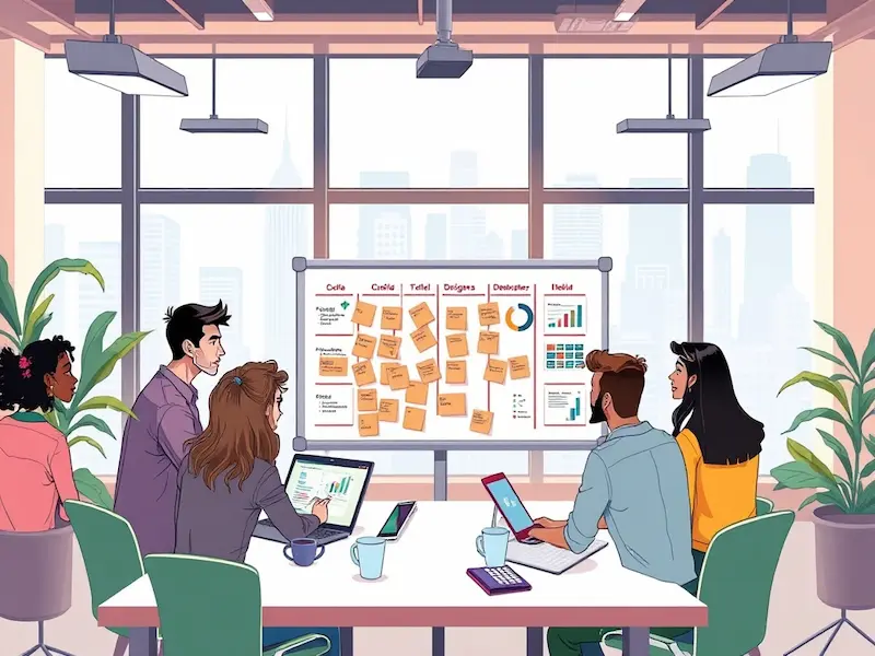 مخطط يوضح تطبيق منهجية Agile في تطوير التطبيقات مع التركيز على المرونة والدورات التكرارية القصيرة والمراجعات المستمرة مع العميل