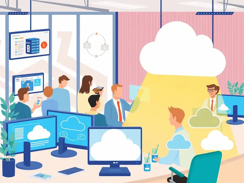 مخطط يوضح الخدمات السحابية الأساسية في تطوير التطبيقات مثل الخوادم الافتراضية، إدارة قواعد البيانات، موازنة الأحمال، والنسخ الاحتياطي لضمان سرعة واستمرارية التطبيق