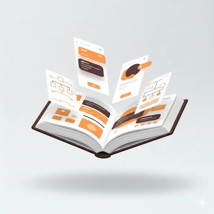 Open book with digital data and graphics emerging like creative ideas