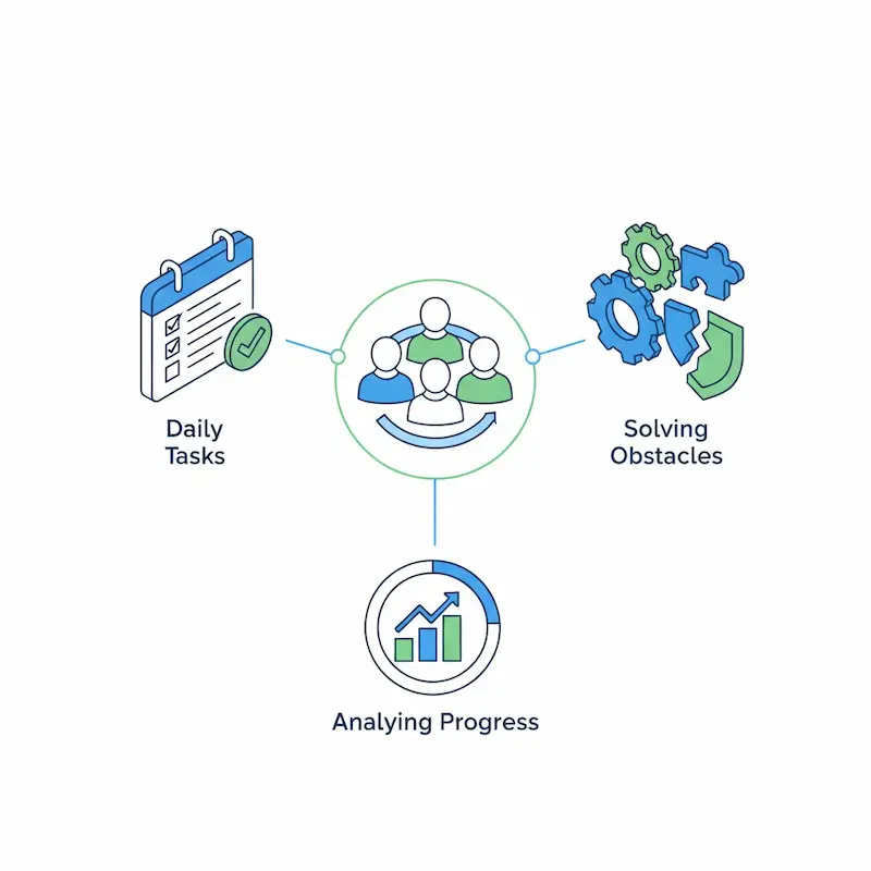 اجتماع فريق Scrum يومي لمتابعة المهام