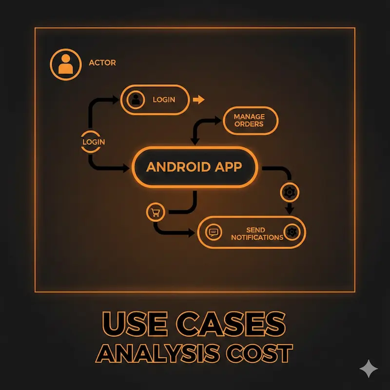 رسم حالات الاستخدام | شركات برمجة في مصر - شركات تصميم التطبيقات في مصر رسم يوضح حالات الاستخدام لتطبيق أندرويد وكيفية تفاعل المستخدم مع النظام