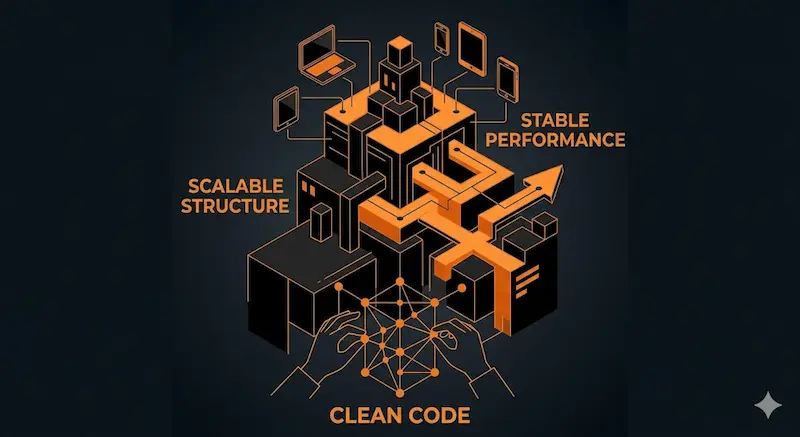 Web development process on computer