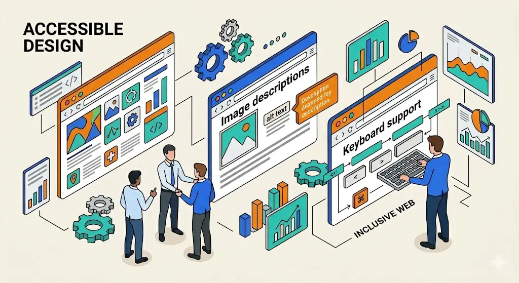 Accessible website design with keyboard support and clear text
