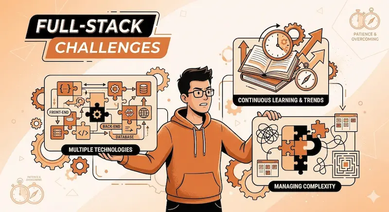 Common Challenges | شركات تصميم مواقع في مصر Full-stack developer facing challenges in multiple technologies