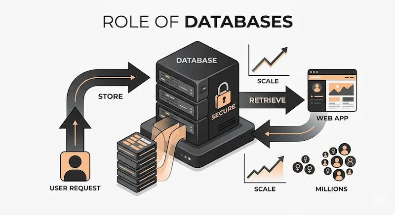 Role of Databases | شركات تصميم مواقع في مصر Database systems managing and storing application data