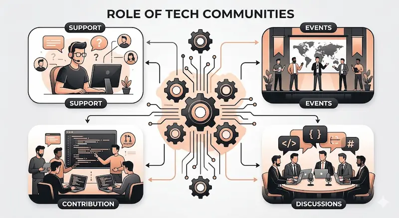 Tech communities collaboration illustration