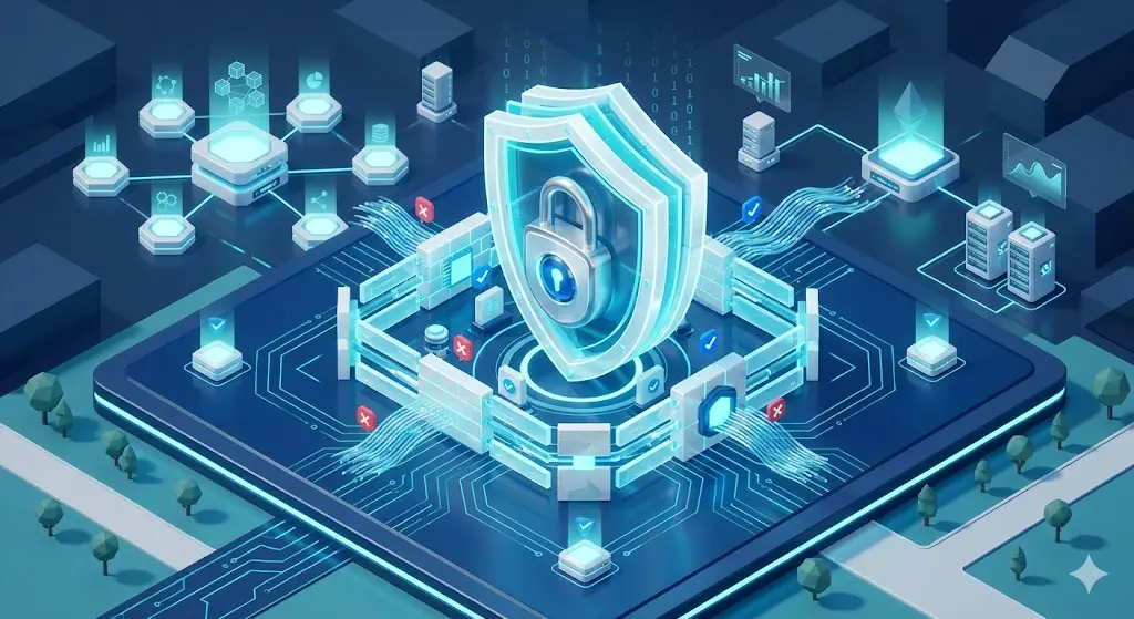 3D security shield icon.