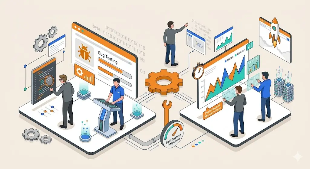 Testing Performance and Quality | شركات برمجة في مصر - شركة تصميم تطبيقات الجوال Testing software performance and quality