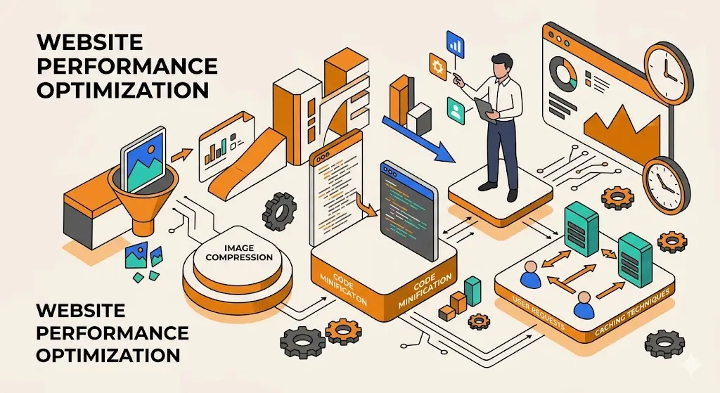 Fast website performance optimization illustration